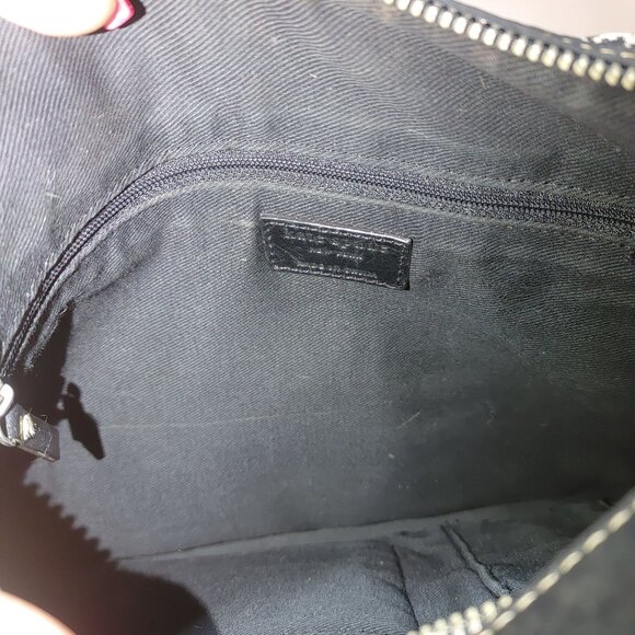 Kate Spade Should Bag New York Black Beige Canvas Leather Patterned Shoulder - Picture 3 of 8